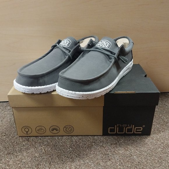 Hey Dude Wally Slub Canvas Casual Shoe - Dark Grey - Picture 2 of 3